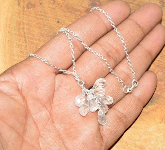 Cut Crystal Quartz 925 Sterling Silver Drop Gemstone Jewelry Necklace