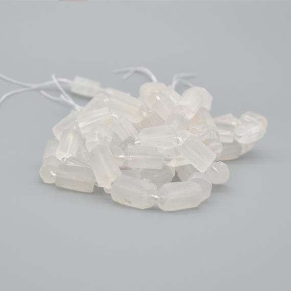 Natural Clear Quartz Semi-precious Gemstone Frosted Matt Tube Beads - 15" Strand