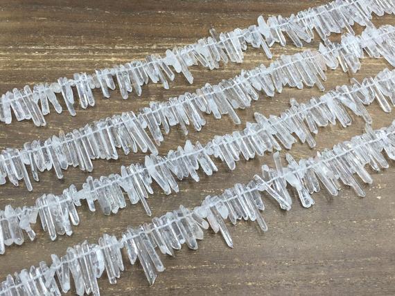 Slender Tiny Clear Quartz Crystal Points Beads Polished Crystal Stick Spike Point Beads Small Quartz Point Beads 3-5*10-30mm Full Strand
