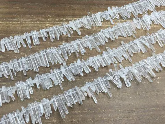 Slender Tiny Clear Quartz Crystal Points Beads Polished Crystal Stick Spike Point Beads Small Quartz Point Beads 3-5*10-30mm Full Strand