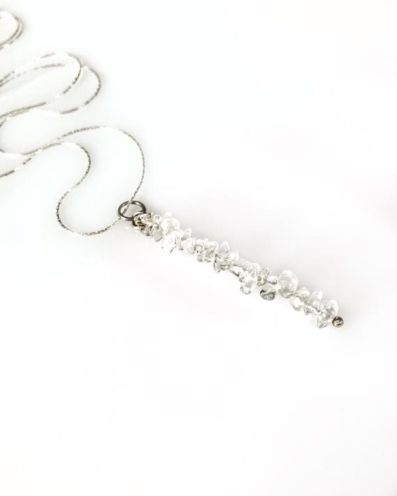 Quartz Pendant Beaded Bar Necklace, Positive Energy Mindfulness Gift, Emf Protection