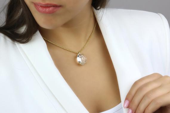 Sterling Silver Quartz Necklace,oval Cut Gemstone Necklace,gold Pendant Necklace,gifts For Mom Necklace,custom Necklace,gold Necklace