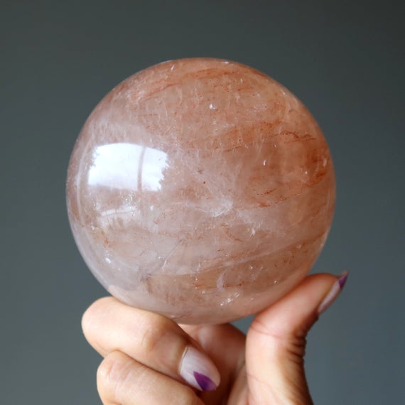 Red Quartz Sphere, Fire And Ice Hematoid Crystal Ball