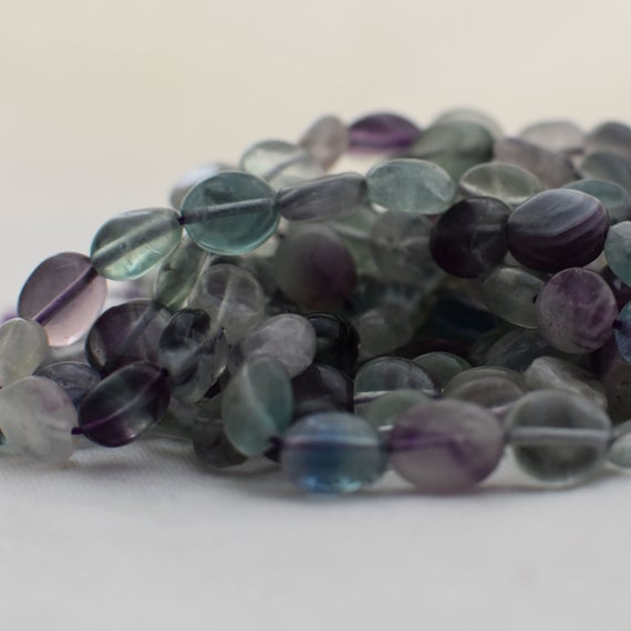 Natural Rainbow Fluorite Semi-precious Gemstone Pebble Tumbled Stone Nugget Beads 7mm-10mm - 15" Strand