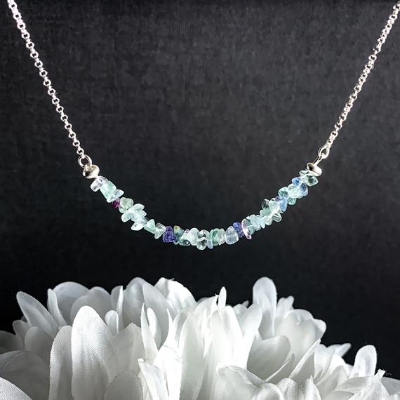 Rainbow Fluorite Crystal Necklace Raw Healing Crystals Empath Protection Choker