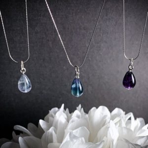 Rainbow Fluorite Drop Pendant Necklace, Green Fluorite Crystal Purple Fluorite Jewelry Healing Crystals