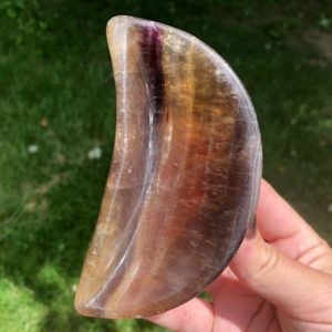 4.3" Fluorite Crescent Moon Dish, Gemstone Trinket Bowl, Crystal Carving Home Decor #1