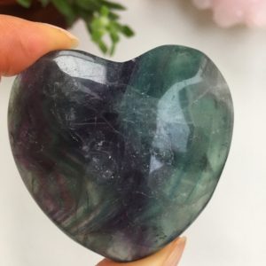 Polished Rainbow Fluorite Heart, Natural Crystal Stone