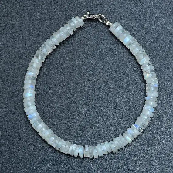 White Rainbow Moonstone Beaded Bracelet, 6mm Moonstone Smooth Round Tyre Beads Bracelet, Blue Flashy Moonstone Beads Jewelry, Gift For Her
