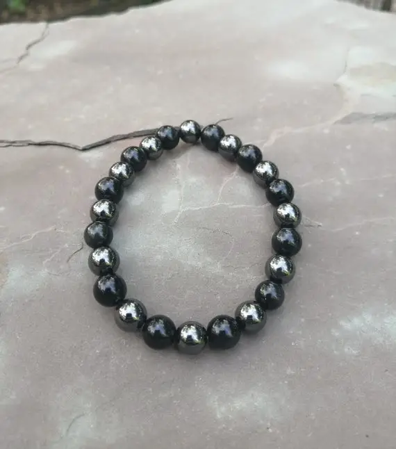 8mm Rainbow Obsidian Bracelet With Magnetic Hematite
