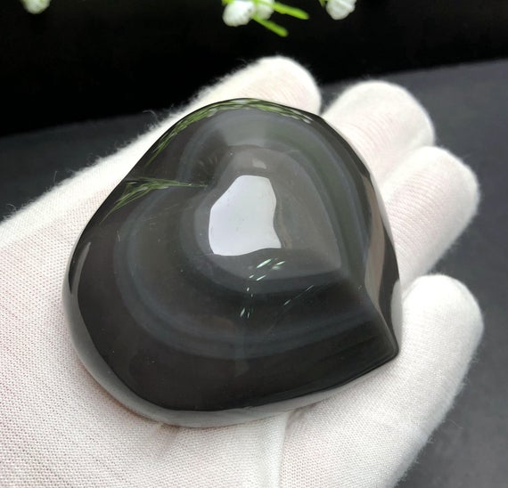 2.5" Natural Rainbow Obsidian Heart Palm, Rainbow Eye's Obsidian,hand Made Decor, Reiki Healing Crystal Palm Stone,wonderful Gift For Her