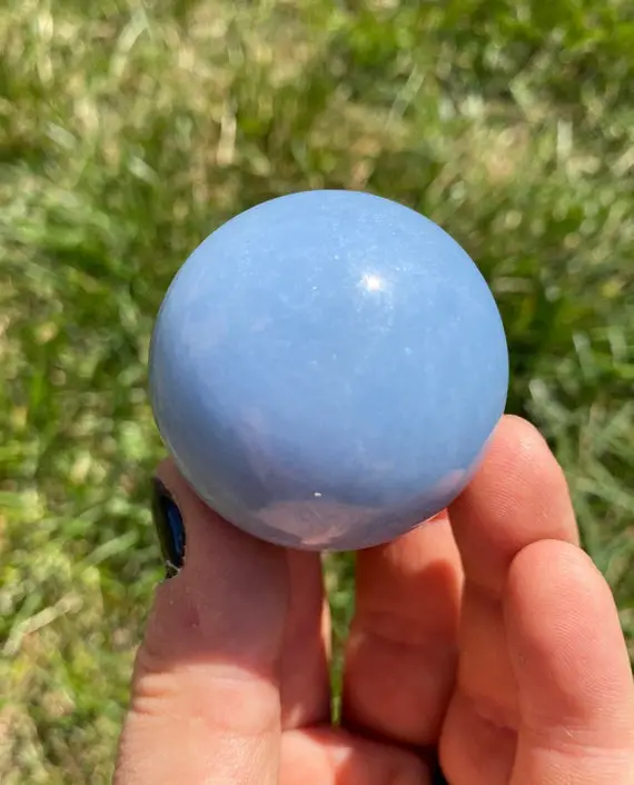 Angelite Sphere - Blue Anhydrite Stone Sphere - Angelite Crystal - Throat Chakra Crystal - Large Sphere - Polished Angelite Crystal Ball