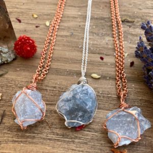 Shop Celestite Jewelry! Raw Blue Celestite Crystal Necklace, pure copper, adjustable necklace, pure copper chain, raw, natural, celestite pendant, celestite jewelry | Natural genuine Celestite jewelry. Buy crystal jewelry, handmade handcrafted artisan jewelry for women.  Unique handmade gift ideas. #jewelry #beadedjewelry #beadedjewelry #gift #shopping #handmadejewelry #fashion #style #product #jewelry #affiliate #ad