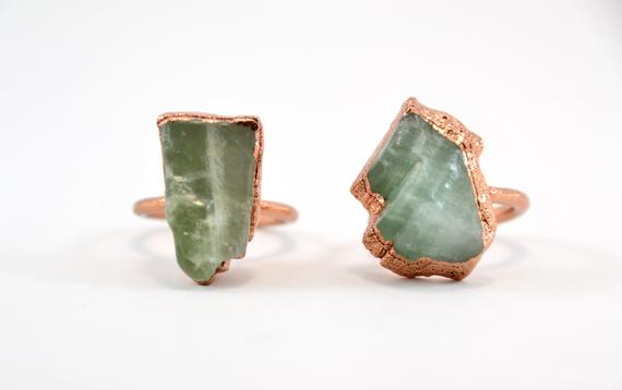 Raw Calcite Copper Ring | Mineral Stone Ring | Green Calcite Copper Ring | Copper Calcite Ring | Raw Stone Ring | Green Calcite