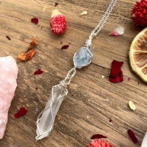 Shop Celestite Necklaces! Raw Double Celestite / Quartz Crystal Necklace, Pure Copper, gift for her, Celestite jewelry , natural stone, celestite pendant, celestine | Natural genuine Celestite necklaces. Buy crystal jewelry, handmade handcrafted artisan jewelry for women.  Unique handmade gift ideas. #jewelry #beadednecklaces #beadedjewelry #gift #shopping #handmadejewelry #fashion #style #product #necklaces #affiliate #ad
