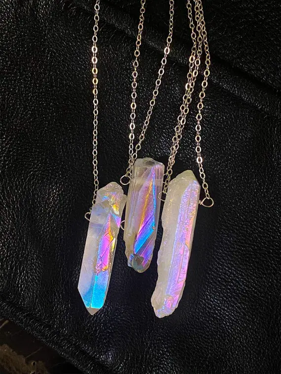 Angel Aura Quartz Necklace - Sterling Silver Pendant Necklace - Healing Aura Quartz Jewelry - Mother Of The Bride Gift - Anniversary Gift