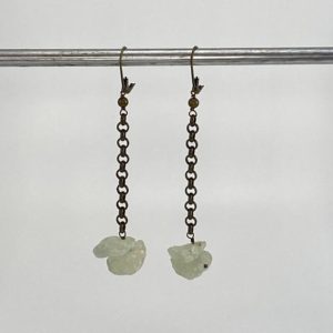 Raw, Unpolished Prehnite Stone, Sturdy Brass Chain and Brass Leverback Earrings | Natural genuine Gemstone earrings. Buy crystal jewelry, handmade handcrafted artisan jewelry for women.  Unique handmade gift ideas. #jewelry #beadedearrings #beadedjewelry #gift #shopping #handmadejewelry #fashion #style #product #earrings #affiliate #ad