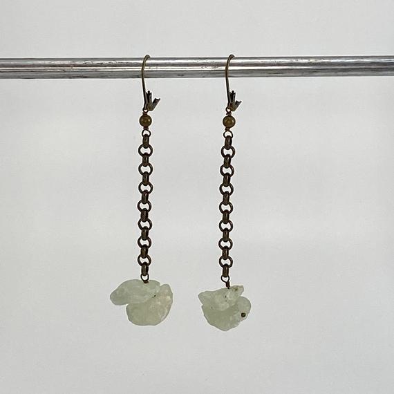 Raw, Unpolished Prehnite Stone, Sturdy Brass Chain And Brass Leverback Earrings