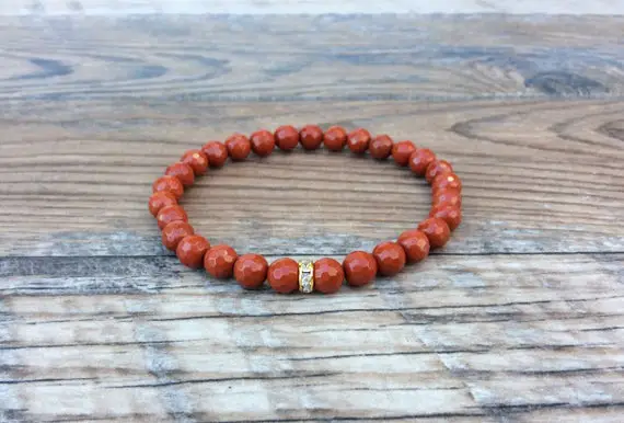 Crystal Bracelet, Red Jasper, Dainty, Minimalist, Gift For Her, Stretch
