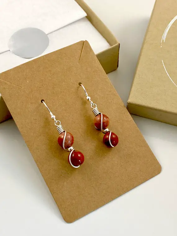 Red Jasper Earrings With Sterling Silver, Gift For Women, Small Dangle Earrings