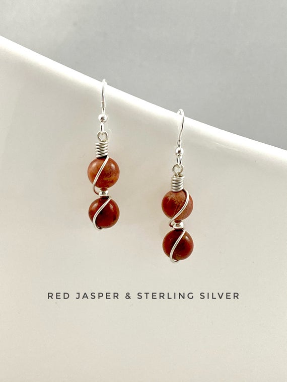 Red Jasper Earrings With Sterling Silver, Gift For Women, Small Dangle Earrings