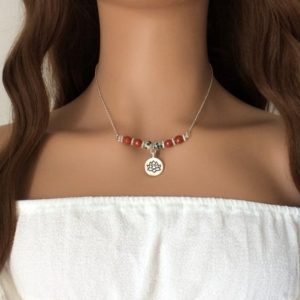 Shop Red Jasper Necklaces! Lotus necklace, Buddha, Om charm  necklace, gemstone necklace, red | Natural genuine Red Jasper necklaces. Buy crystal jewelry, handmade handcrafted artisan jewelry for women.  Unique handmade gift ideas. #jewelry #beadednecklaces #beadedjewelry #gift #shopping #handmadejewelry #fashion #style #product #necklaces #affiliate #ad