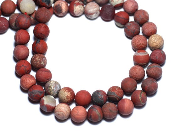 10pc - Perles De Pierre - Jaspe Rouge Mat Givré Boules 8mm - 8741140008533