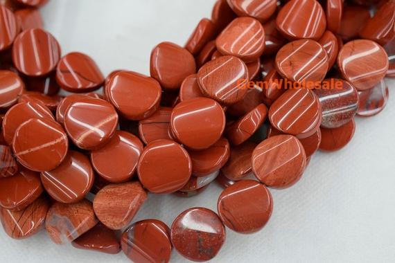 15.5" 16mm Red Jasper Twisted/wave Coin Beads, Red Gemstone/semi Precious Stone, Flower Red Jasper Coin