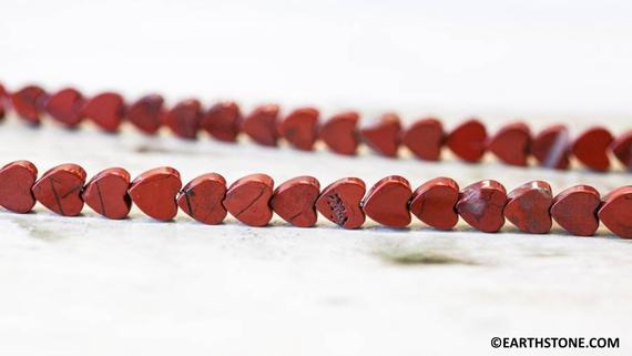 M/ Red Jasper 8mm Flat Heart Beads 15.5" Strand Natural Red Jasper Gemstone Beads For Jewelry Making