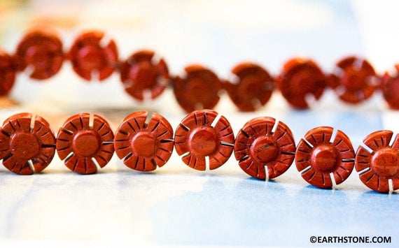 M/ Red Jasper 12mm Flower Coin Beads 15.5" Strand Natural Red Jasper Gemstone Beads For Jewelry Making