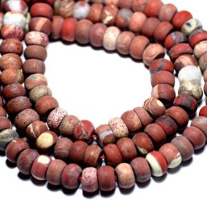 Shop Red Jasper Rondelle Beads! Wire 39cm 74pc env – stone beads – red Jasper matte frosted Rondelle 8x5mm | Natural genuine rondelle Red Jasper beads for beading and jewelry making.  #jewelry #beads #beadedjewelry #diyjewelry #jewelrymaking #beadstore #beading #affiliate #ad