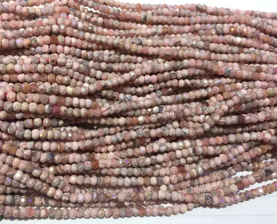 Faceted Rondelle Rhodochrosite Beads - 2x4mm Gemstone Beads - 2x3mm Rare Stone Spacer Beads - Jewelry Making Material - 15 Inch