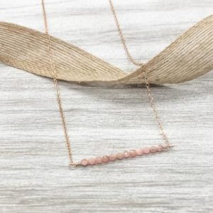 Shop Rhodochrosite Necklaces! Rhodochrosite Necklace-Gemstone Necklace-Dainty Bead Bar-Pink Gemstone-Minimalist Necklace-14k Rose Gold Filled | Natural genuine Rhodochrosite necklaces. Buy crystal jewelry, handmade handcrafted artisan jewelry for women.  Unique handmade gift ideas. #jewelry #beadednecklaces #beadedjewelry #gift #shopping #handmadejewelry #fashion #style #product #necklaces #affiliate #ad