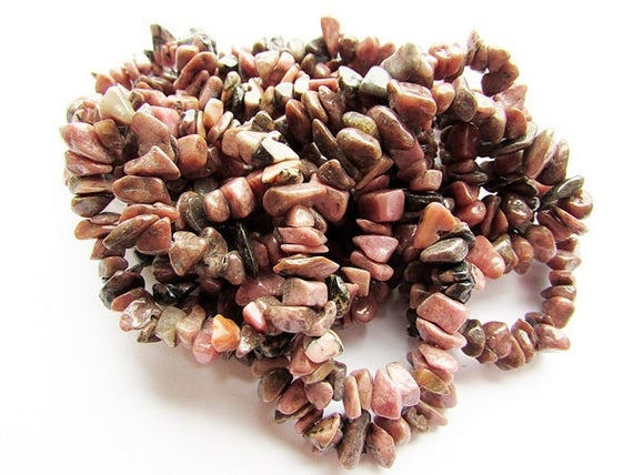 Rhodonite Chip Beads Natural Rhodonite Chips 8 - 10 Mm Full Strand 35 Inch Natural Stone Gemstone Chips Craft Supply Jewelry Supplies