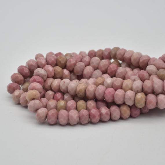 Grade A Natural Chinese Rhodonite Semi-precious Gemstone Faceted Rondelle Spacer Beads - 8mm X 5mm - 15" Strand