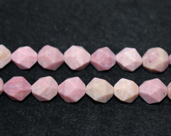 Natural Matte Faceted Pink Rhodonite Gemstone Beads ,pink Rhodonite Beads ,star Cut Faceted Beads,6mm 8mm 10mm Natural Beads,one Strand 15"