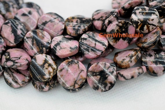 15.5" 16mm Natural Rhodonite Twisted/wave Coin Beads, Red Black Gemstone/semi Precious Stone Jgdoc