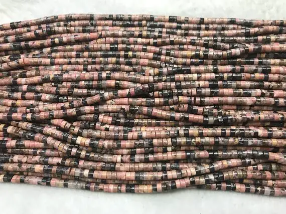 Rhodonite Pink 2x4mm Heishi Genuine Black Line Gemstone Loose Beads 15inch Jewelry Supply Bracelet Necklace Material Support Wholesale