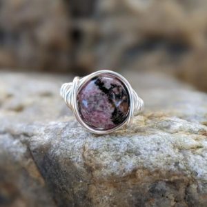 Shop Rhodonite Rings! Rhodonite Ring in Silver – Earthy Jewelry by Distorted Earth – Bohemian Style | Natural genuine Rhodonite rings, simple unique handcrafted gemstone rings. #rings #jewelry #shopping #gift #handmade #fashion #style #affiliate #ad