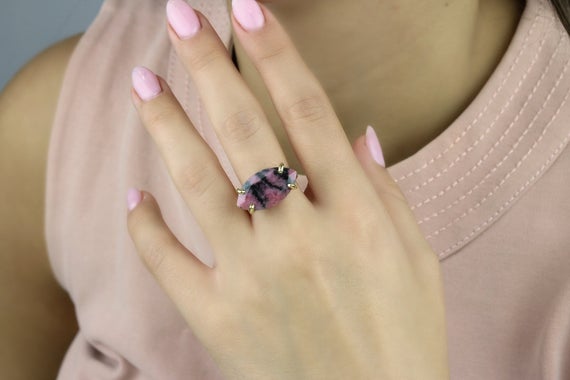 Natural Rhodonite Ring · Semiprecious Ring · Gold Filled Gemstone Ring · Marquise Ring · Gifts For Christmas · Ring For Mom