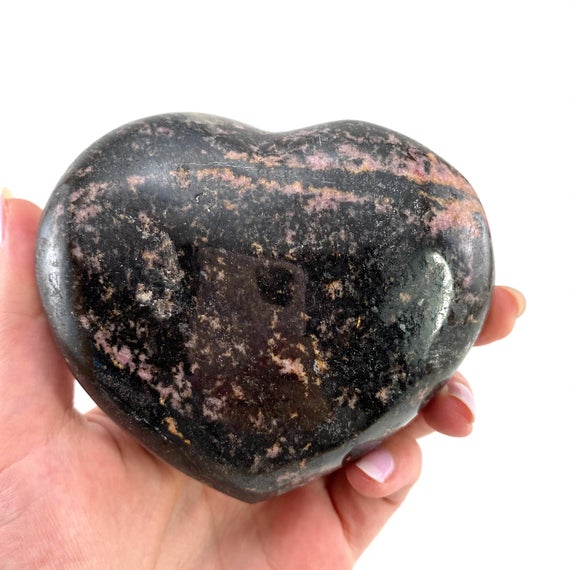 Rhodonite Heart, Crystal Heart, Rhodonite Palm Stone, Rhodonite Palmstone, Polished Rhodonite