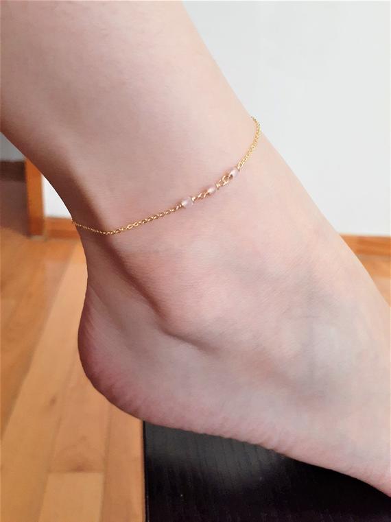 Rose Quartz Anklet, Gemstone Anklet /handmade Jewelry/ Summer Jewelry, Gold Chain Anklet, Silver Anklet, Boho Anklet, Dainty Anklet, Stacked