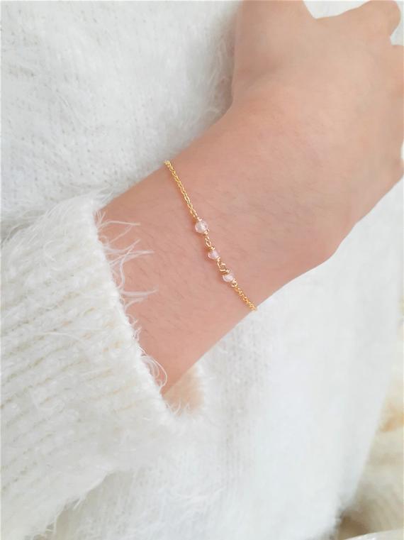 Dainty Rose Quartz Bracelet, Bracelets For Women / Handmade Jewelry / Rose Quartz Jewelry, Gold Chain Bracelet Or Sterling Silver, Delicate