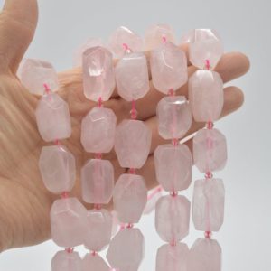 Shop Rose Quartz Chip & Nugget Beads! High Quality Grade A Natural Rose Quartz Semi-precious Gemstone Faceted Nugget Beads – approx 15mm – 22mm – 15.5" strand | Natural genuine chip Rose Quartz beads for beading and jewelry making.  #jewelry #beads #beadedjewelry #diyjewelry #jewelrymaking #beadstore #beading #affiliate #ad
