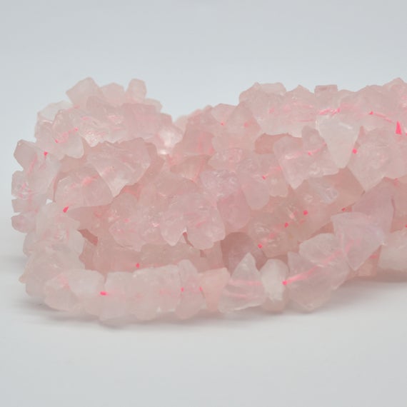 Raw Hand Polished Natural Rose Quartz Semi-precious Gemstone Nugget Beads - 8mm - 10mm X 12mm - 15mm - 15" Strand