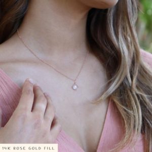Shop Rose Quartz Necklaces! Tiny Rose Quartz Necklace – Small Rose Quartz Faceted Teardrop Necklace – Natural Pink Crystal Necklace – January Birthstone Necklace | Natural genuine Rose Quartz necklaces. Buy crystal jewelry, handmade handcrafted artisan jewelry for women.  Unique handmade gift ideas. #jewelry #beadednecklaces #beadedjewelry #gift #shopping #handmadejewelry #fashion #style #product #necklaces #affiliate #ad
