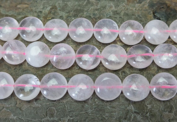Rose Quartz Puffy Coin Beads - 12mm Soft Pink Gemstone Beads - Natural Stone Beads - Beading Materials - Jewelry Supplies - Natural Stone