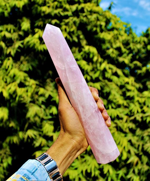 Natural Pink Rose Quartz Spiritual Lingam 105mm Energy Boosting Crystal For Home & Yoga Room, Metaphysical Meditation Tool, Witchcraft Gift