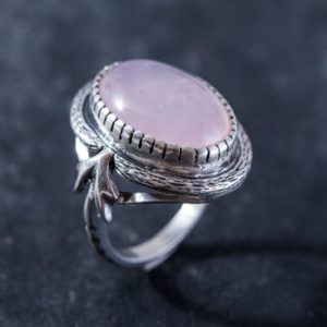 Shop Rose Quartz Rings! Vintage Ring, Rose Quartz Ring, Natural Rose Quartz, Large Pink Ring, January Birthstone, Statement Rings, Solid Silver Ring, Rose Quartz | Natural genuine Rose Quartz rings, simple unique handcrafted gemstone rings. #rings #jewelry #shopping #gift #handmade #fashion #style #affiliate #ad