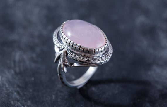 Vintage Ring, Rose Quartz Ring, Natural Rose Quartz, Large Pink Ring, January Birthstone, Statement Rings, Solid Silver Ring, Rose Quartz